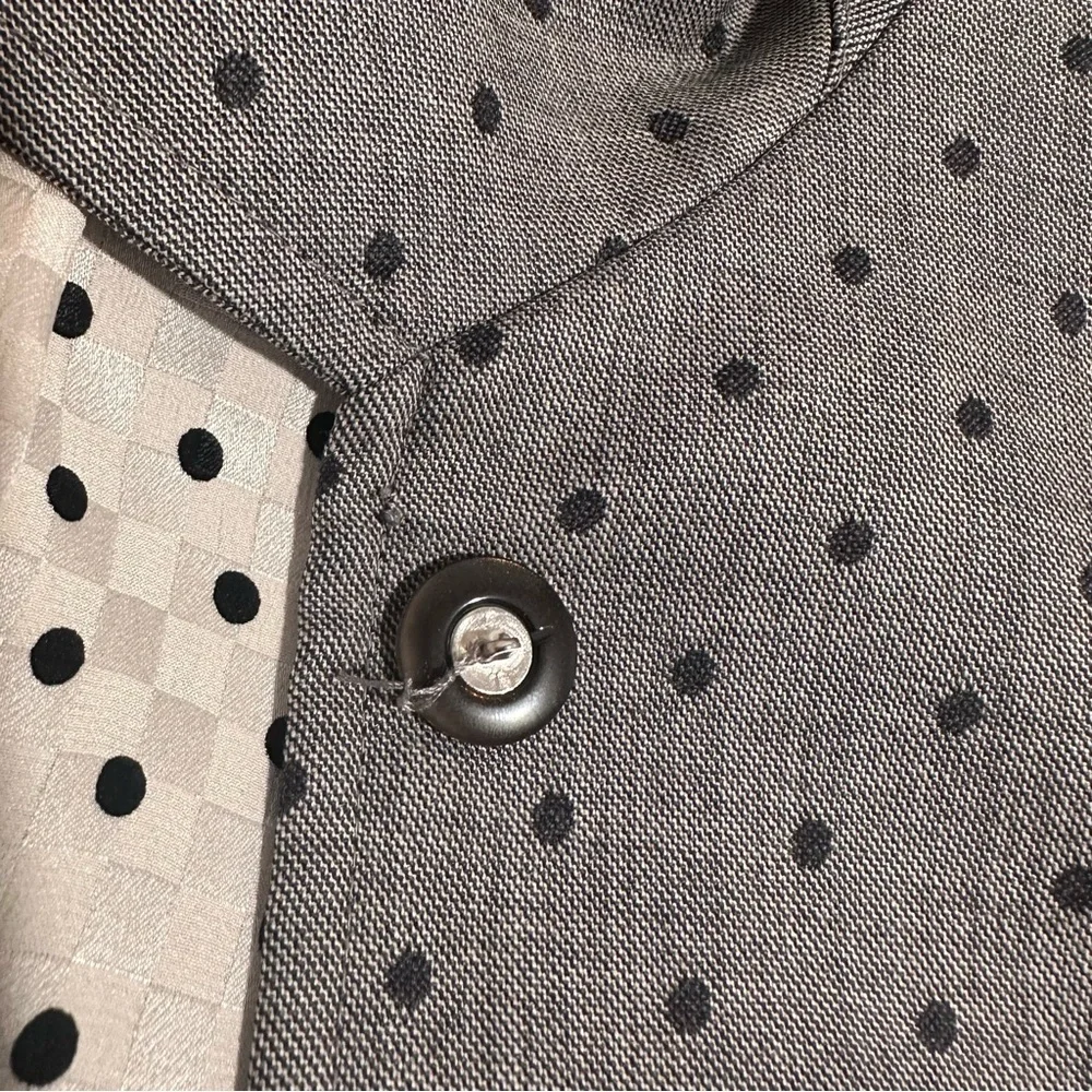 Escada Pure New Wool Gray Black Polka Dot OneButton Blazer Jacket Silk Lining 38